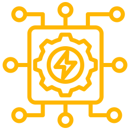 Revisión de sistemas electrónicos de barcos Icono procesador eléctrico dorado con nodos